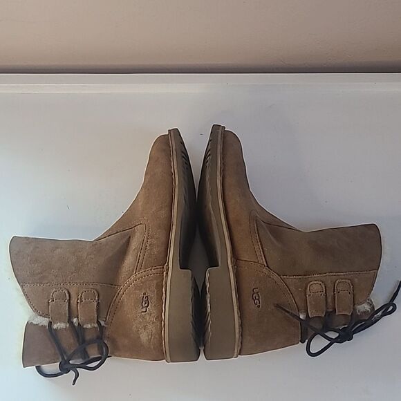 UGG Naiyah Suede Tie Back Boots Chestnut Tan Size 8 - Picture 7 of 16